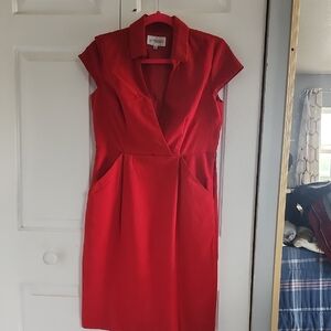 Studio I Red Sheath Dress with Notched Collar